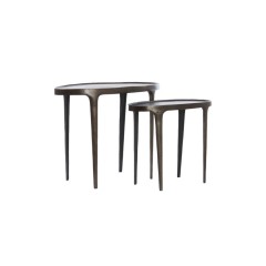 SIDE TABLE ARC OVAL SET OF 2 METAL DARK BROWN 